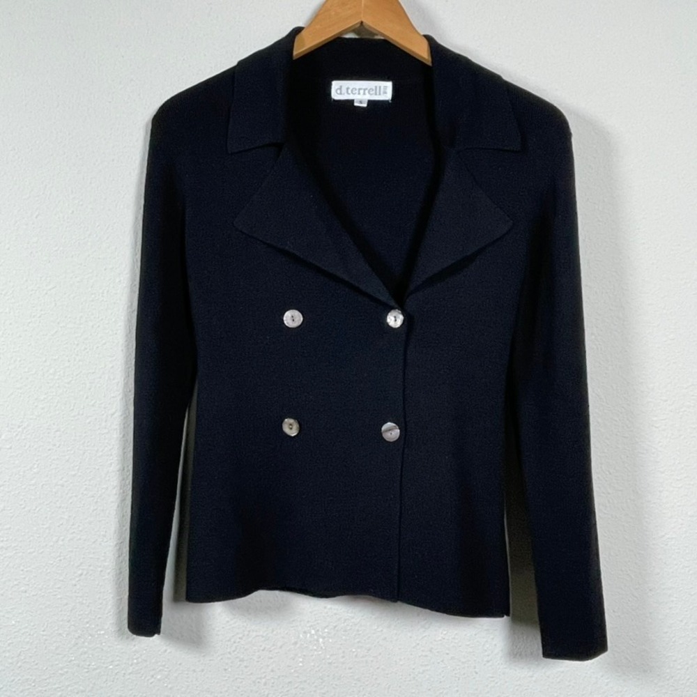 d.terrell Knit Blazer Women S Black 100% Wool Double Breasted Cardigan